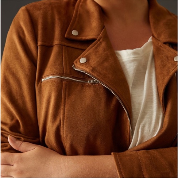 Anthropologie | Faux Suede Moto Jacket Brown Cropped Biker Size XXS - Picture 3 of 12